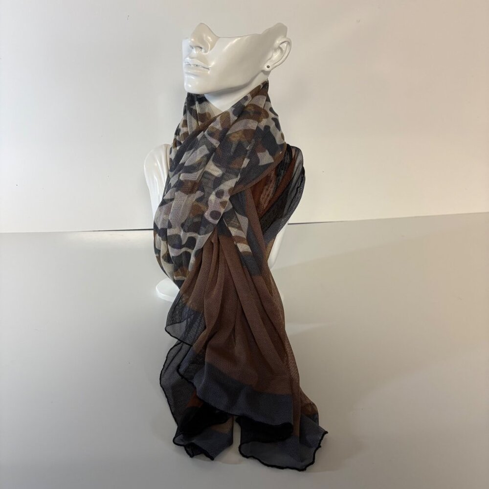 Leopard Print Brown Black Mesh Scarf Wrap 36 in x 56 in Lightweight Sheer